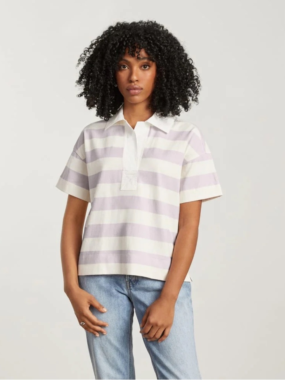 NWT Everlane The Retro Jersey Polo (Rugby) Pale Orchid/Canvas